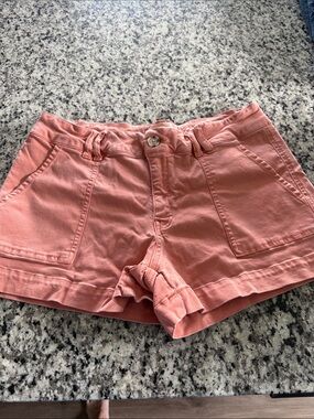 BKE Coral Pink High-Waist Cotton Shorts